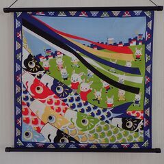 和風 布製タペストリー　４点セット ＜お正月、お月見、花火、こいのぼり＞　壁掛け インテリアの画像