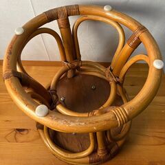 【B424】昭和レトロ　アンティーク　回転式　ラタン　スツール　椅子　腰掛けの画像