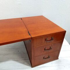 昭和レトロ/ 折りたたみ 文机/ 欅/ ローテーブル/ 机/ 小物入れ/ 3段引き出し/ 作業台/ 和家具/ 古道具/ アンティーク C0EY0114の画像