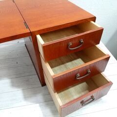 昭和レトロ/ 折りたたみ 文机/ 欅/ ローテーブル/ 机/ 小物入れ/ 3段引き出し/ 作業台/ 和家具/ 古道具/ アンティーク C0EY0114の画像