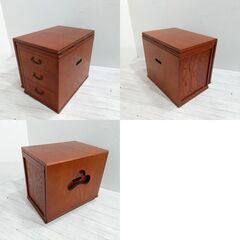 昭和レトロ/ 折りたたみ 文机/ 欅/ ローテーブル/ 机/ 小物入れ/ 3段引き出し/ 作業台/ 和家具/ 古道具/ アンティーク C0EY0114の画像