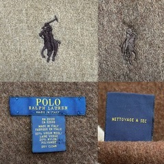 POLO RALPH LAUREN ポロ ラルフ ローレン マフラー ストール ショール スカーフブラウン茶色バイカラー無地ロゴ毛ウール縦約162横約22イタリア製メンズmen’s男性用紳士レディース女性用婦人ウィメンズwomen’sユニセックス男女兼用の画像