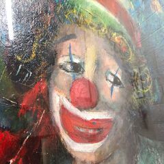 油彩 ビンテージ ピエロ アート 油絵 壁掛け　縦133㎝×横96.5㎝の画像