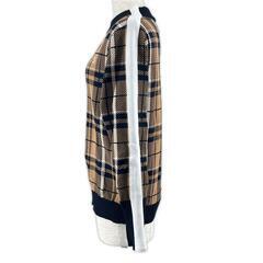 美品 PEARLY GATES パーリーゲイツ チェック 秋冬 AW 長袖ニット ポリエステル/コットン ブラウン レディース 0(S) ゴルフウェア【古着】【中古】の画像