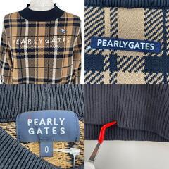 美品 PEARLY GATES パーリーゲイツ チェック 秋冬 AW 長袖ニット ポリエステル/コットン ブラウン レディース 0(S) ゴルフウェア【古着】【中古】の画像