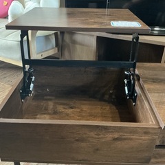 昇降式テーブル✨収納スペース付き❣️木目調リビングテーブルリフトアップテーブルセンターテーブルリフティ幅90.2cm奥行き50.3cm高さ37cm傷あり💦おしゃれ🌷ブラウンの画像