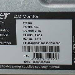 27インチLED Acer S273HL bmii 2011年製 1920×1080 宮前区の画像