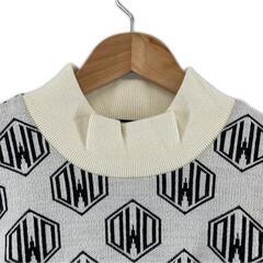 極美品 Dance With Dragon ダンスウィズドラゴン 裏地防風セーター 総柄 秋冬 AW 長袖ニット アクリル/ウール ホワイト メンズ 3(L) ゴルフウェア【古着】【中古】の画像