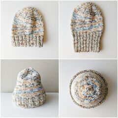 手編みのベストと帽子 ナチュラルアイボリーの画像