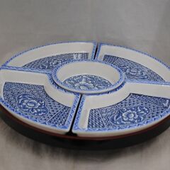 [1736] とみなが 四日市 ばんこ焼 回転オードブル 30cm 陶器 花柄の画像