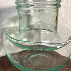 【B428】花瓶/インテリア/ガラス花瓶/フラワーベース/変形空瓶/ラムネ瓶色/当時もの/レア瓶/小魚水槽/置物/レトロ/古玩/空気/の画像