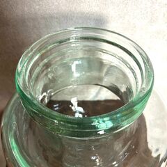 【B428】花瓶/インテリア/ガラス花瓶/フラワーベース/変形空瓶/ラムネ瓶色/当時もの/レア瓶/小魚水槽/置物/レトロ/古玩/空気/の画像