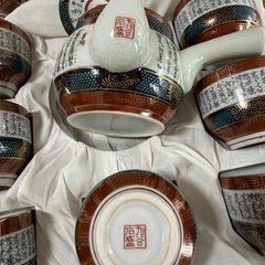 九谷焼　青粒　石盛 茶器セット　細文字　急須と湯呑みセット（未使用）
の画像