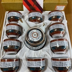 九谷焼　青粒　石盛 茶器セット　細文字　急須と湯呑みセット（未使用）
の画像