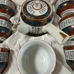 九谷焼　青粒　石盛 茶器セット　細文字　急須と湯呑みセット（未使用）
の画像