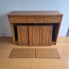 未使用訳あり キッチンカウンター ダイニング　キッチンボード レンジボード 幅120.5cm ナチュラル 引戸 引き出し 間仕切り キッチン収納の画像