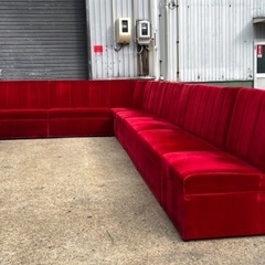 レトロ 布製 ボックスソファ スナック パブ ラウンド カラオケ喫茶 店舗 ソファ 6点セットの画像