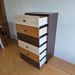 未使用訳あり ナチュラル ブラウン 桐 タンス 収納家具 木製 整理たんす 洋服ダンス チェスト 衣装ケース ローチェストの画像