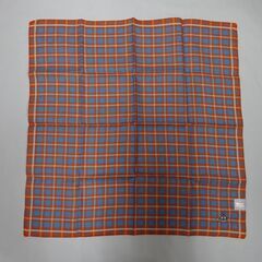 ( E-37 )Vivienne Westwood ヴィヴィアン・ウエストウッド チェック柄 オレンジ×ブルー オーブ刺繍 ハンカチーフ 未使用 長期保管品の画像