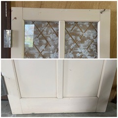 ガラス扉　淡いピンク色　花柄 　リメイク品　サイズ　高さ173cm 横幅73.5cm 厚さ3.2cm  中古品の画像