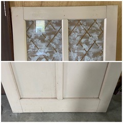 ガラス扉　淡いピンク色　花柄 　リメイク品　サイズ　高さ173cm 横幅73.5cm 厚さ3.2cm  中古品の画像