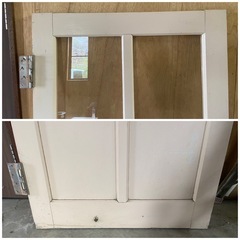 ガラス扉　淡いピンク色　クリアガラス　リメイク品　サイズ　高さ173cm 横幅74.3cm 厚さ3.2cm  中古品の画像