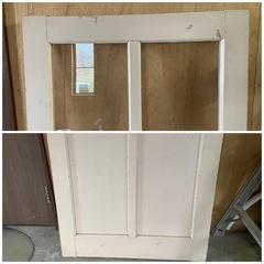 ガラス扉　淡いピンク色　クリアガラス　リメイク品　サイズ　高さ173cm 横幅74.3cm 厚さ3.2cm  中古品の画像