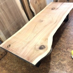 大特価 209cmサイズ 一枚板ダイニングローテーブル 高さ変更可 近場配送無料の画像