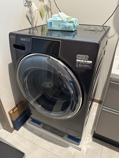 2022年製AQUA アクア AQW-DX12N ドラム式洗濯乾燥機 左開き 洗濯12kg/乾燥6kg シルキーブラック 引取のみ