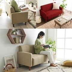 ソファー   ローソファー 2人掛け ファブリック 布張り コンパクト 肘付き　の画像