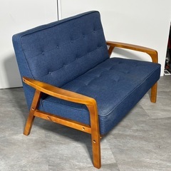 2人掛けソファ シンプルデザイン ブルー ファブリック 布地 2Pシーター 家具 札幌市白石区の画像