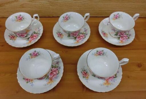 ROYAL ALBERT/ロイヤルアルバート サマータイムシリーズ ティーカップ＆ソーサー 5客 ローズ 金彩 英国 札幌 西野店