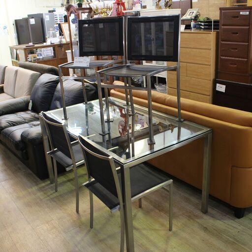 【川崎市宮前区リサイクルオフ】ACTUS　アクタス　ガラス天板　ダイニング　椅子4点set