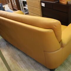 【川崎市宮前区リサイクルオフ】富士ファニチャー　レザー3Pソファ　キャメル系の画像