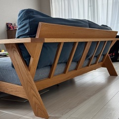 【無垢材オーク】3人掛け/デニムブルーソファ/オーキタ家具の画像