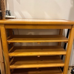 木製ワゴン　キッチンワゴン　タイル付きの画像