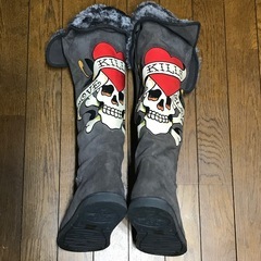 激レア DON ED HARDY エドハーディ ムートンロングブーツ 7 24cm位の画像