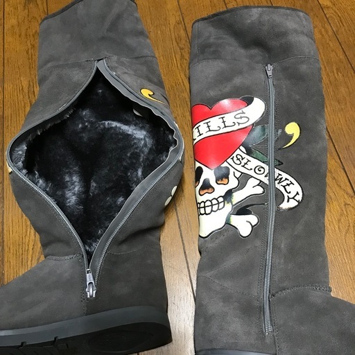 激レア DON ED HARDY エドハーディ ムートンロングブーツ 7 24cm位