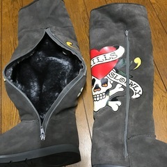 激レア DON ED HARDY エドハーディ ムートンロングブーツ 7 24cm位の画像