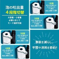 ソープディスペンサー 自動 泡 液体 2種選べる 充電式 IPX5 大容量360ml 吐出4段階 ハンドソープ 洗剤 手洗い 洗面所 キッチン 玄関 オフィス 卓上 壁付け 2WAYの画像