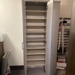 大型家具 全身鏡付きグレーシューズボックス靴棚+突っ張り棒の画像