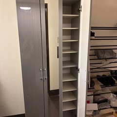 大型家具 全身鏡付きグレーシューズボックス靴棚+突っ張り棒の画像