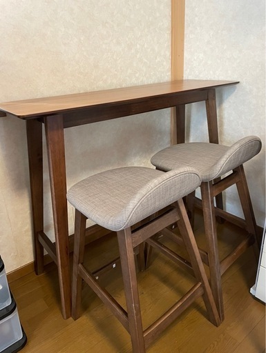 美品︎ニトリ天然木カウンターテーブル 120cm 椅子2脚セット(フィルン)