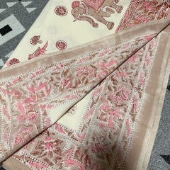 象と花のプリント マルチカバー 150x225cmの画像