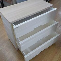 ウッドトップチェスト 3段 Fits 幅75×高65㎝ 引出しロック付き ホワイト プラチェスト たんす フィッツ　西岡店の画像