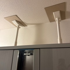 大型家具 全身鏡付きグレーシューズボックス靴棚+突っ張り棒の画像