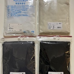 未使用メンズTシャツ4点セット紳士男性用UNIQLO ユニクロエアリズムマイクロメッシュクルーネック（半袖）GU ジーユーCREWNECKT-SHIRT クルーネックＴシャツblack ブラック黒色系NATURALナチュラル白色系オフホワイトの画像