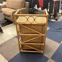 サ2511-310 ラタン 3段チェスト 藤 キズ汚れ有りの画像