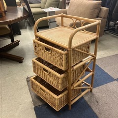 サ2511-310 ラタン 3段チェスト 藤 キズ汚れ有りの画像