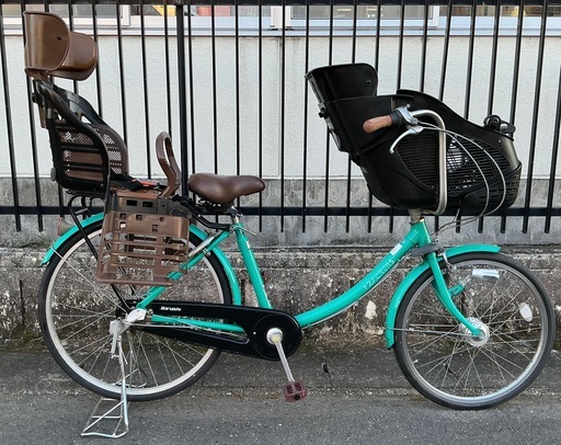 ＜整備済＞マルイシ ふらっかーず・3人子供乗せ自転車・前後のタイヤ新品交換・グリーン系・内装3段変速・LEDオートライト・24−26インチ・パンク無料修理券付